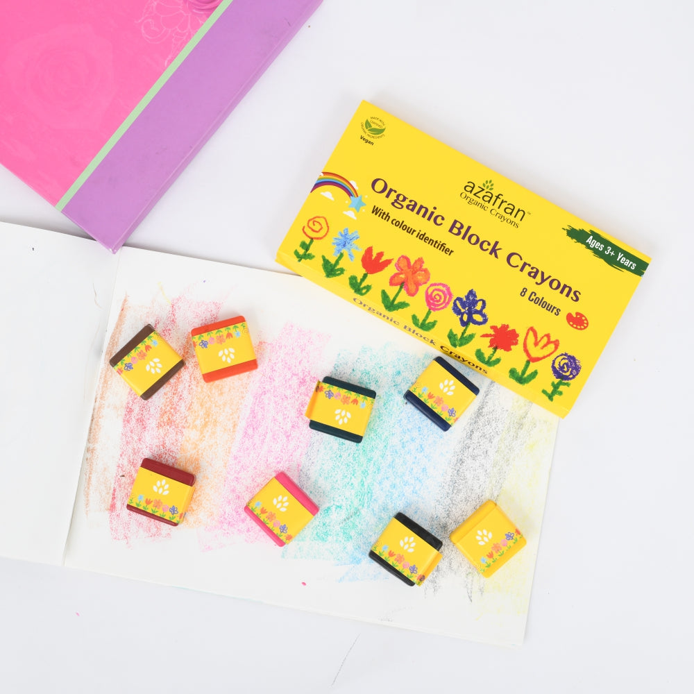 Azafran Organic Block Crayons (8 Colors) - 120 gms