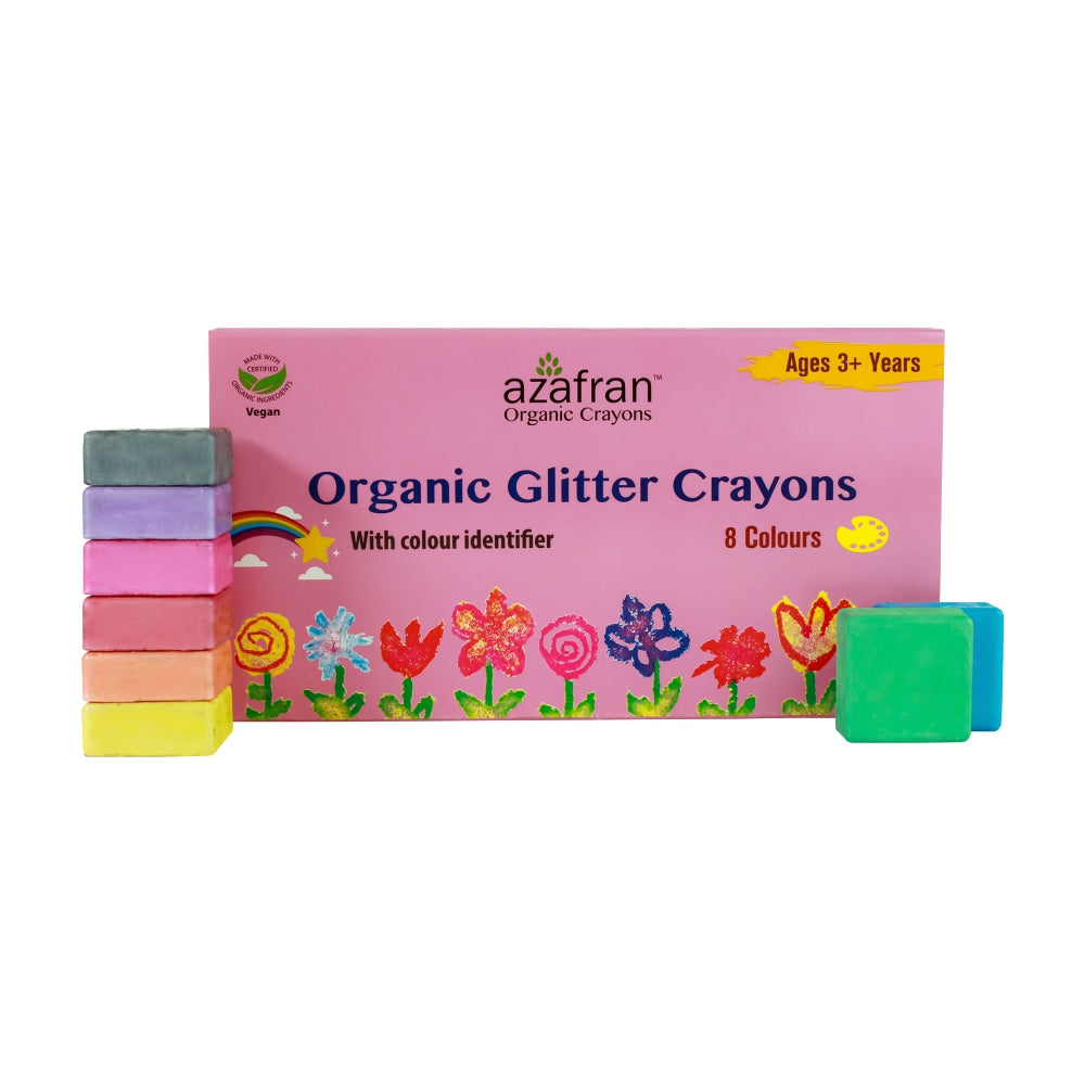 Azafran Organic Glitter Crayons(8 Colours) - 120 gms