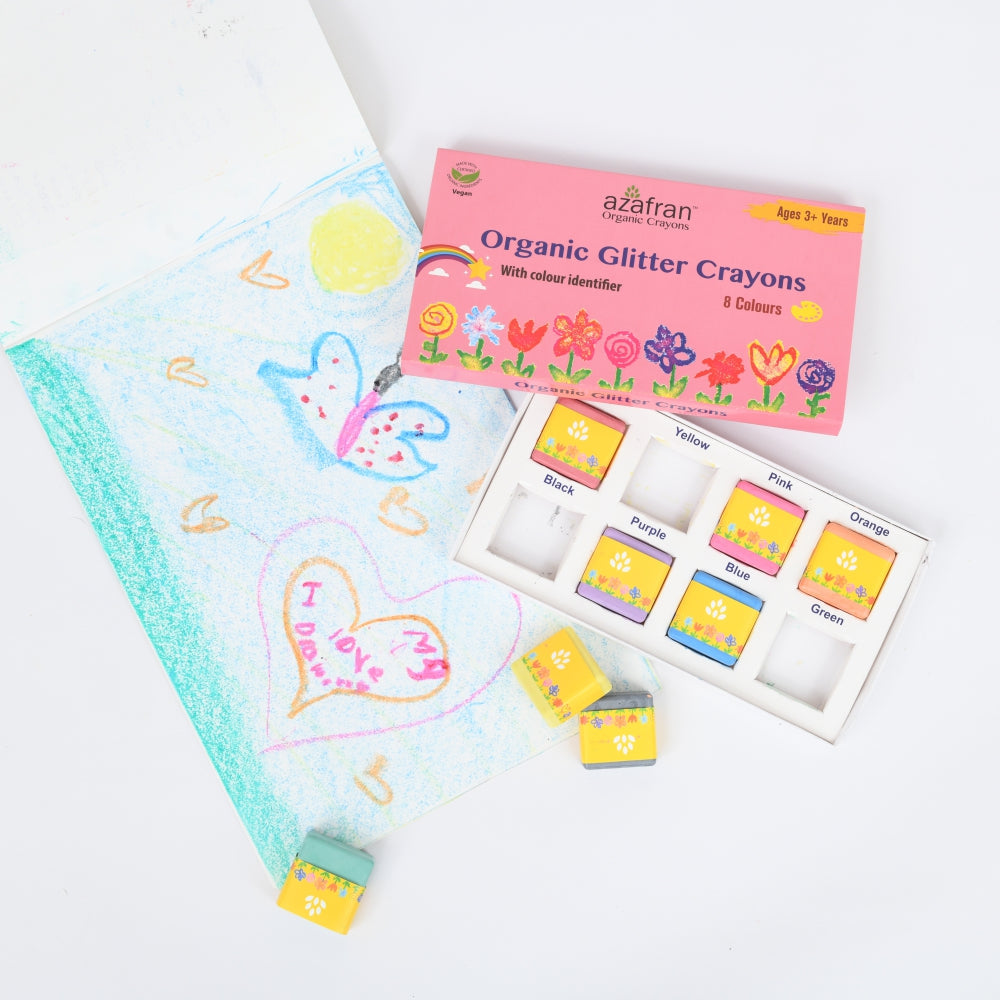 Azafran Organic Glitter Crayons(8 Colours) - 120 gms