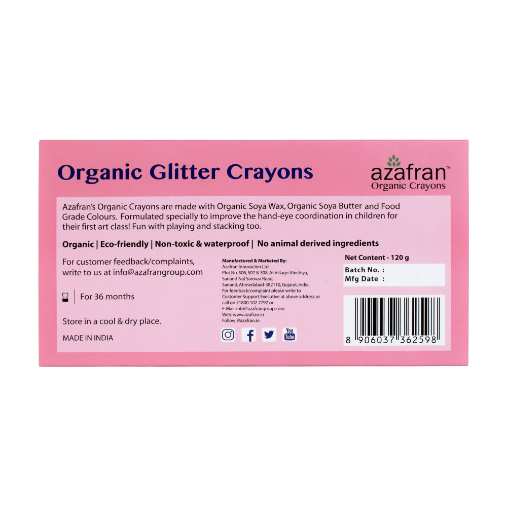 Azafran Organic Glitter Crayons(8 Colours) - 120 gms