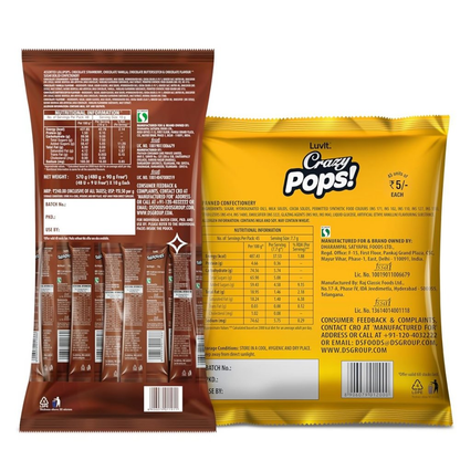 LuvIt. Smackers Chocolate Flavoured Lollipops & Crazy Pops Button