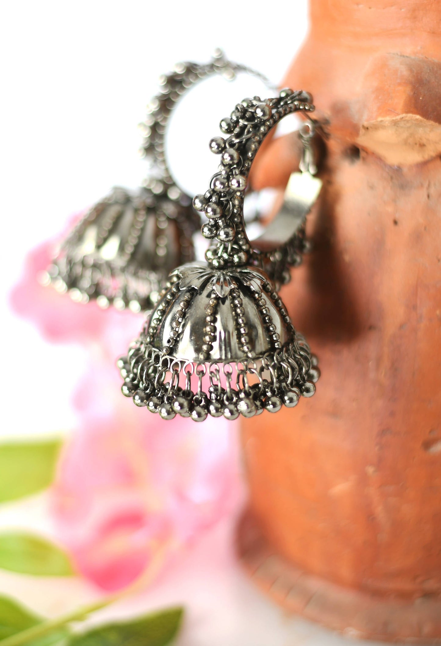Mominos Fashion Johar Kamal Oxidised Black-Plated With Ghungroo Jhumkas