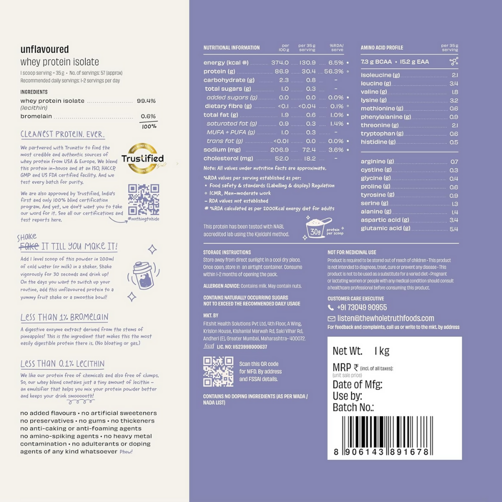 The Whole Truth Whey Protein Isolate Unflavoured