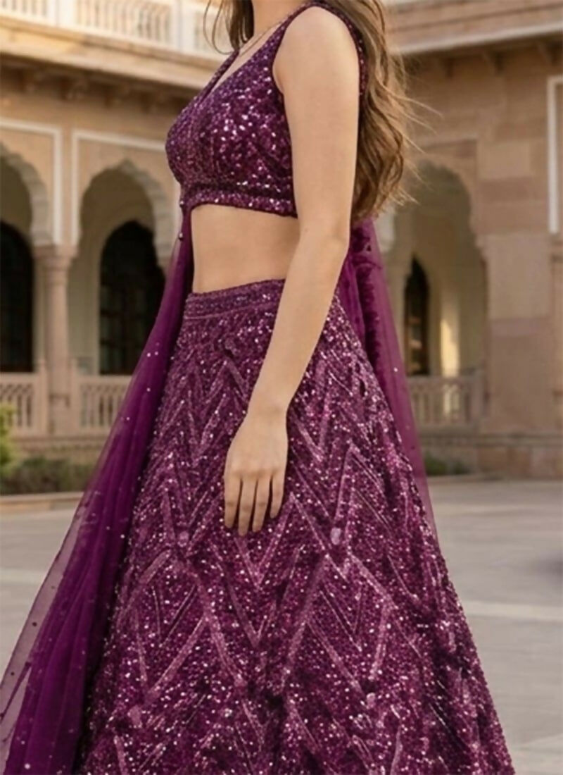 Lehenga Mart Wine Velvet Designer Bollywood Style Wedding Wear Lehenga Choli