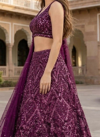 Lehenga Mart Wine Velvet Designer Bollywood Style Wedding Wear Lehenga Choli