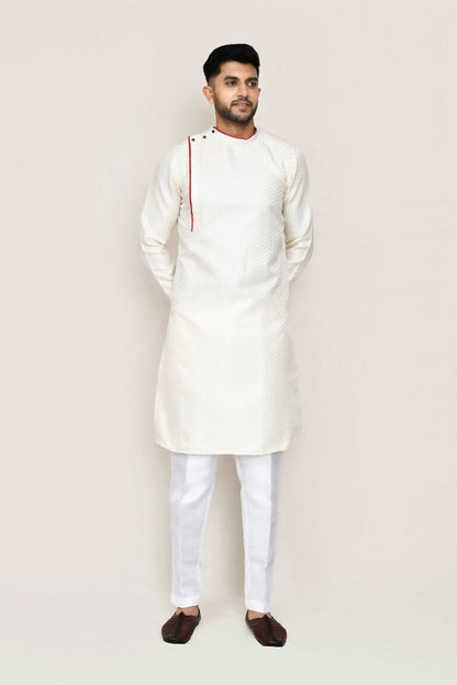 Joban Fashion Cream Colored Jacquard Fabric Kurta With Straight Fit Pant