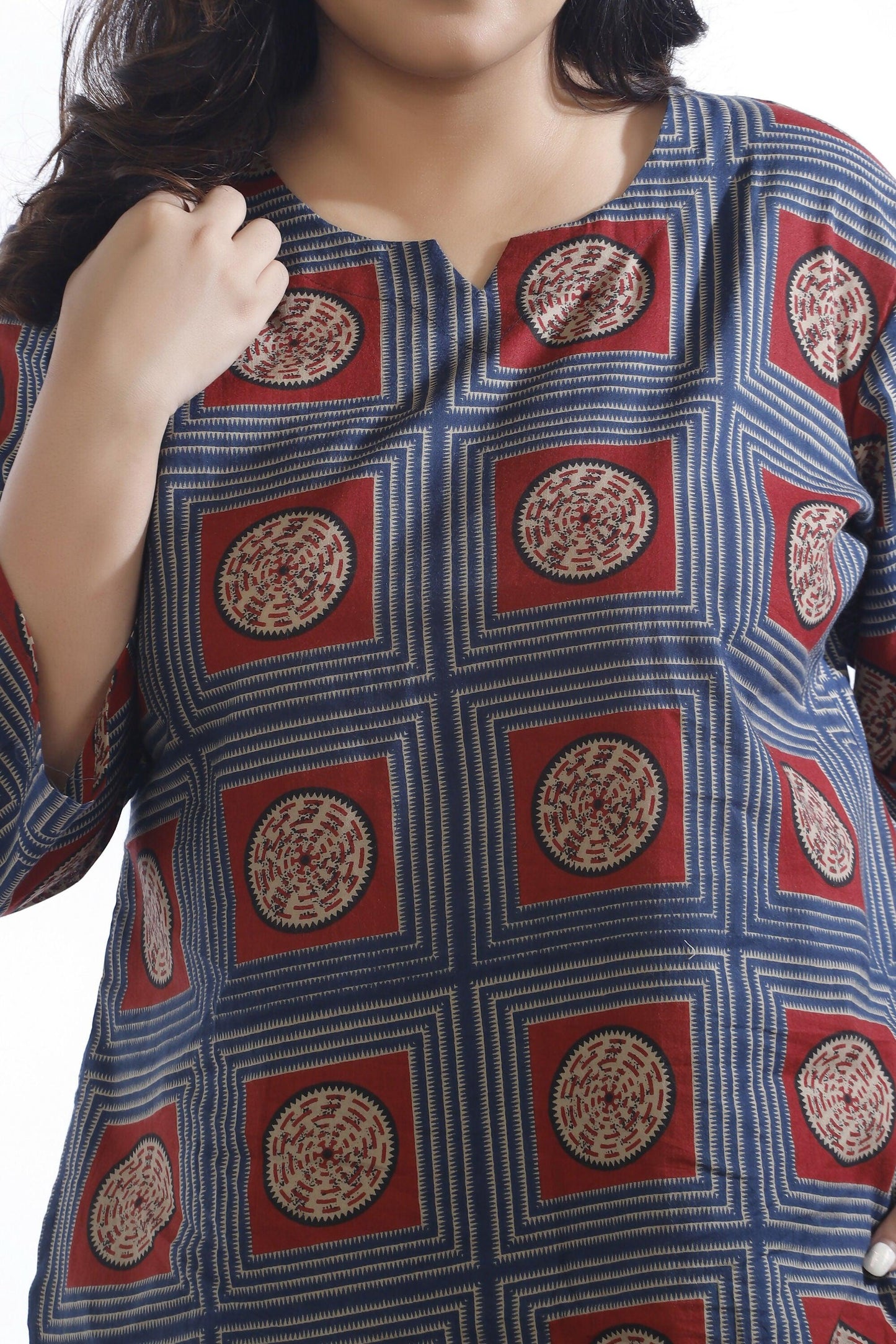 Breathables Women’S Blue Cotton Geometric Print Loungewear Co-Ord Set – Hip-Length Kurta & Pants