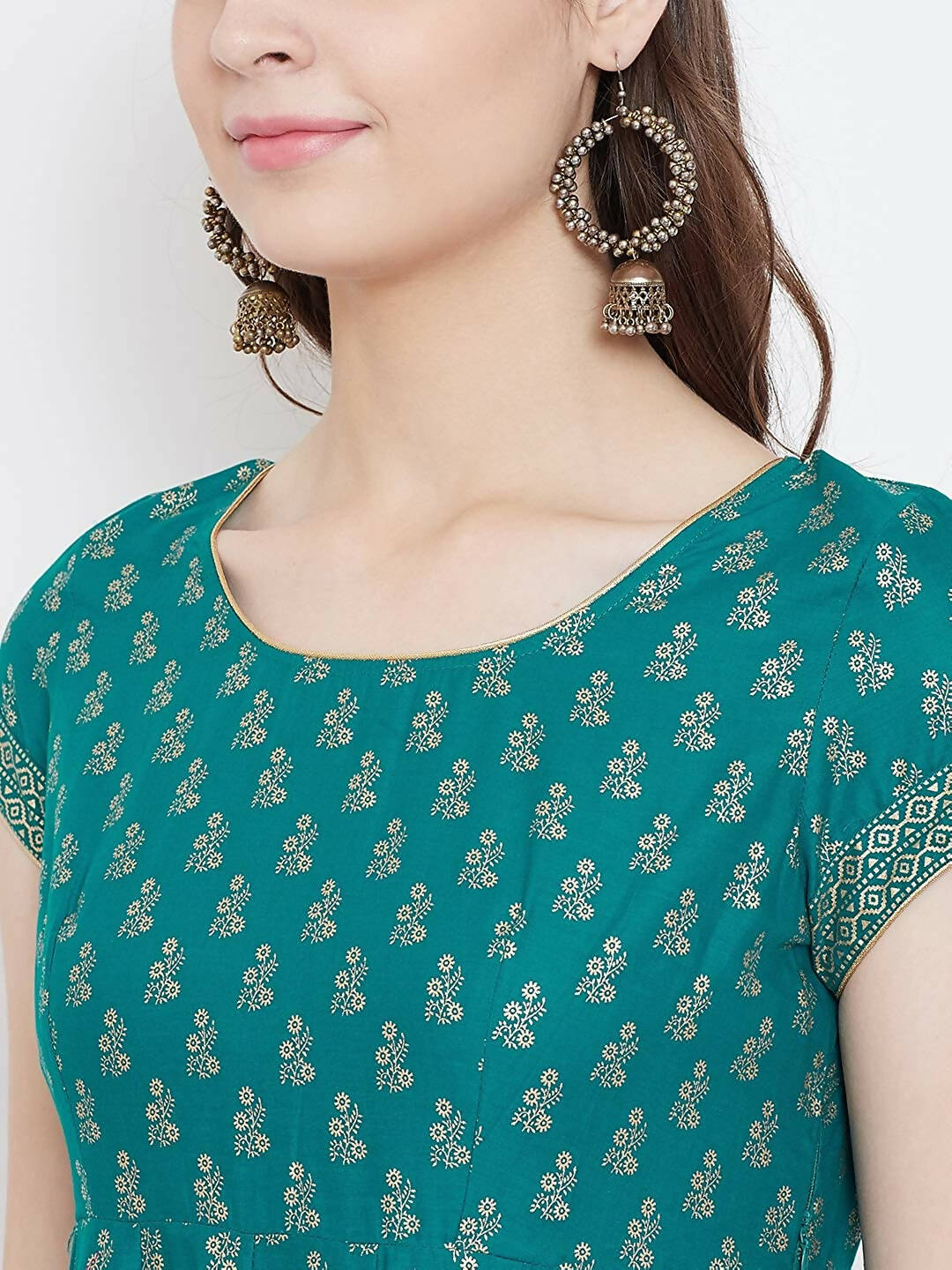 Cheera Embellished Daily Wear Cotton Blend Kurta - Turquoise Green