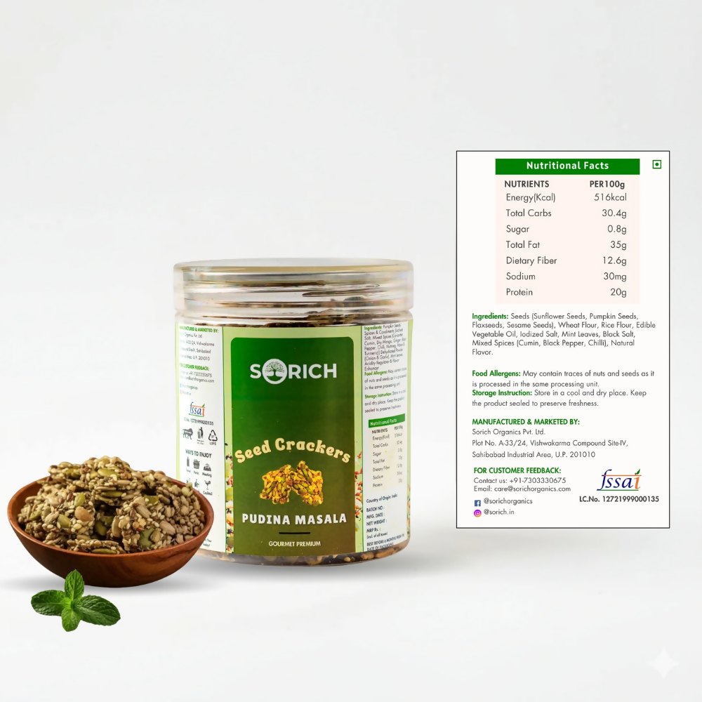 Sorich Organics Pudina Seeds Cracker – Crispy & Healthy Snack with Pudina Masala Twist