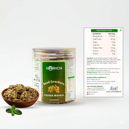 Sorich Organics Pudina Seeds Cracker – Crispy & Healthy Snack with Pudina Masala Twist