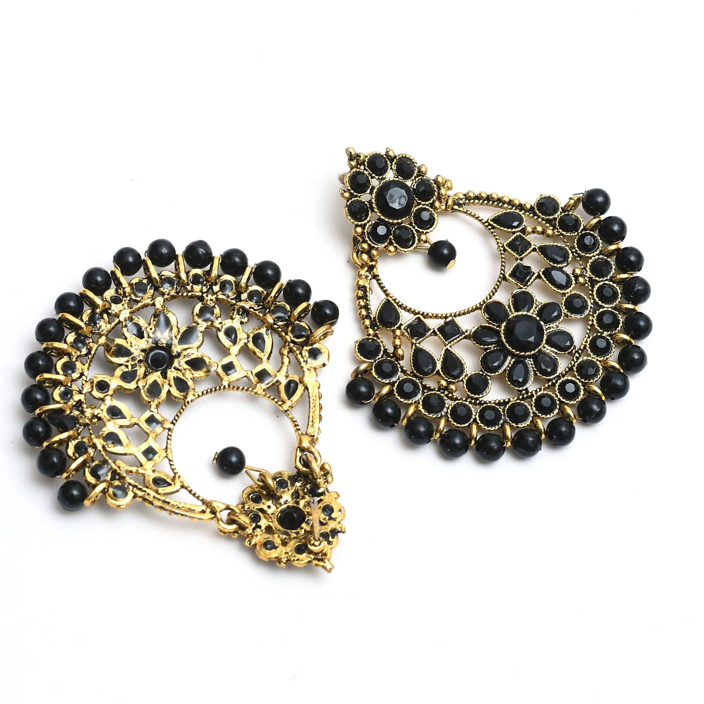 Mominos Fashion Johar Kamal Golden And Black Beaded Earrings