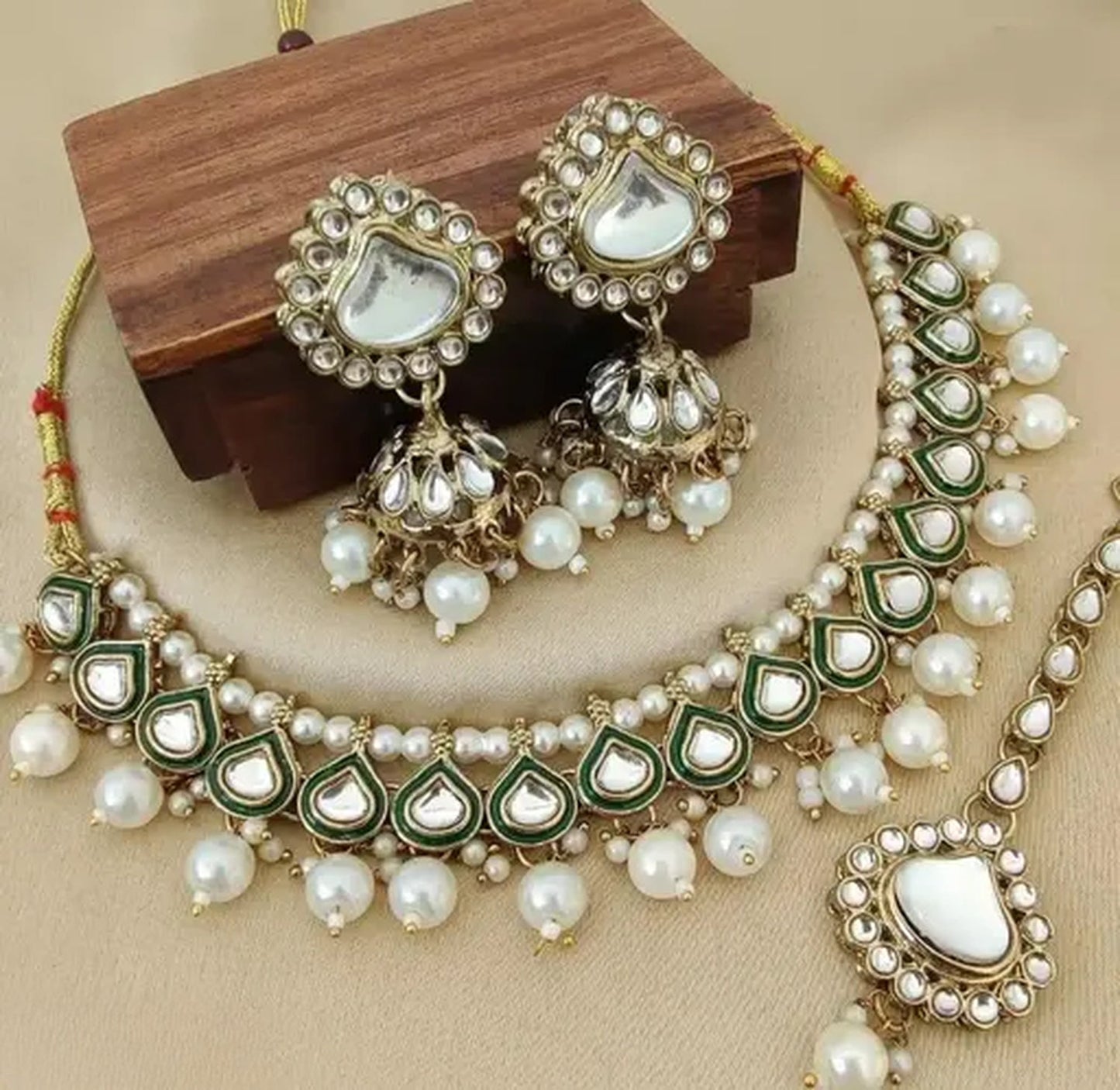 Jewel City Gold-Plated Kundan Pearl Choker Necklace Set for Women | Traditional Bridal Jewelry with Earrings & Maang Tikka | Festive & Wedding Wear