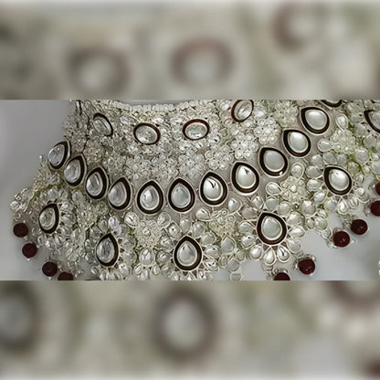Jewel City Luxurious Maroon Kundan Bridal Set - Complete Semi Wedding Jewelry Collection with Pearl Embellishments