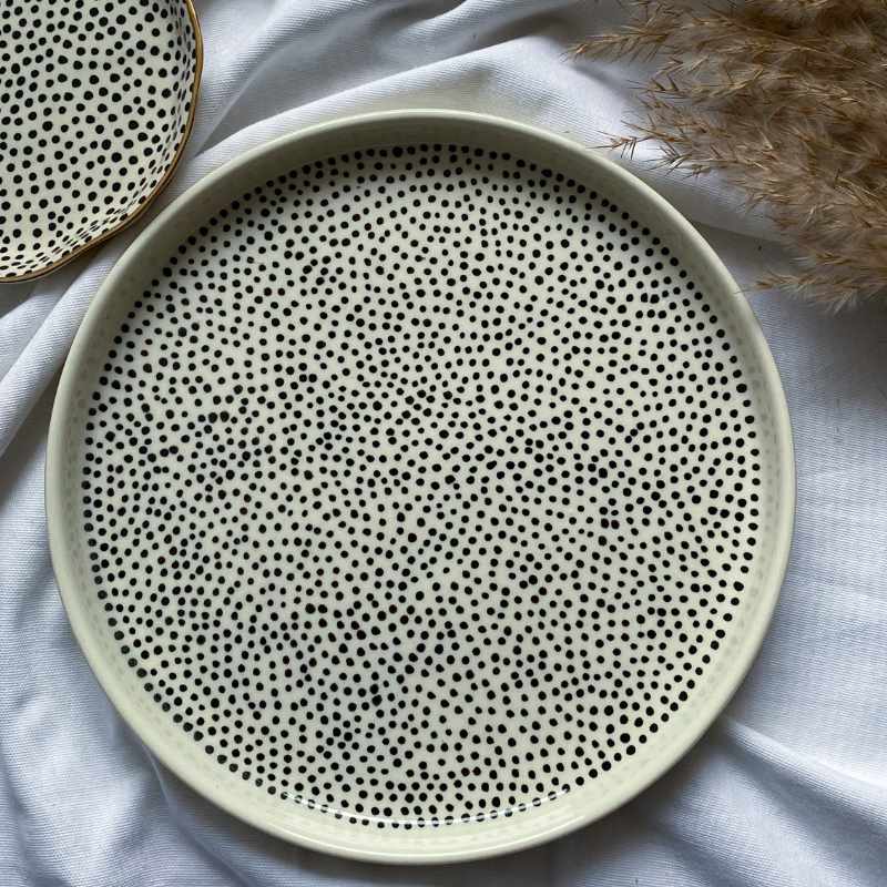 Aomori Handcrafted Ceramic Polka Dots Dinner Plate | Platter