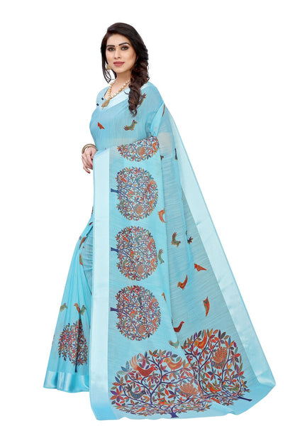 Vamika Linen Satin Border Sky Blue Bollywood Style Saree