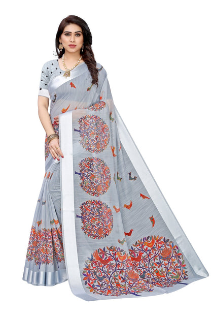 Vamika Linen Satin Border Grey Bollywood Style Saree
