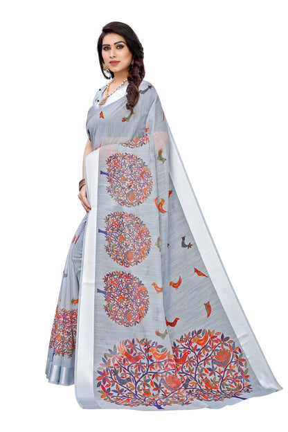 Vamika Linen Satin Border Grey Bollywood Style Saree