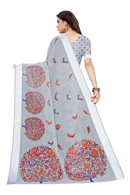 Vamika Linen Satin Border Grey Bollywood Style Saree
