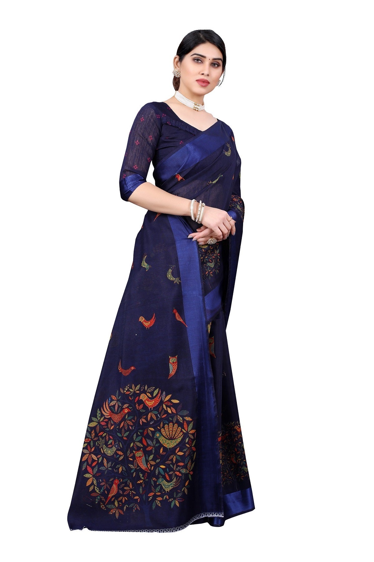 Vamika Linen Satin Border Navy Bollywood Style Saree