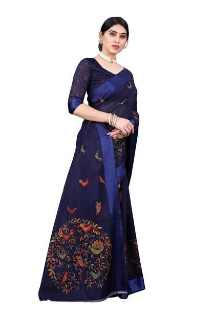 Vamika Linen Satin Border Navy Bollywood Style Saree