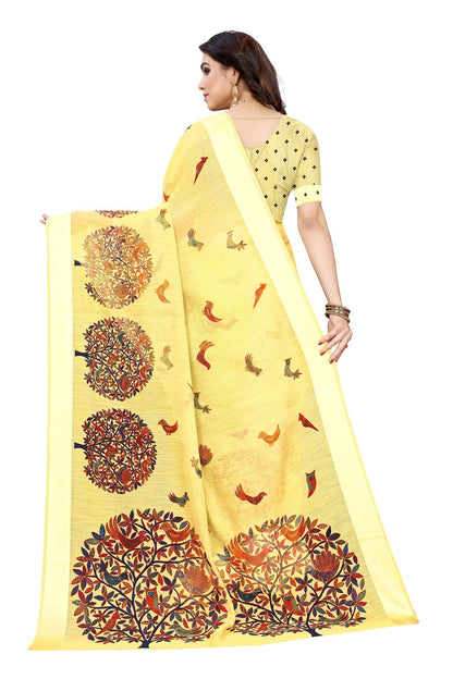 Vamika Linen Satin Border Yellow Bollywood Style Saree