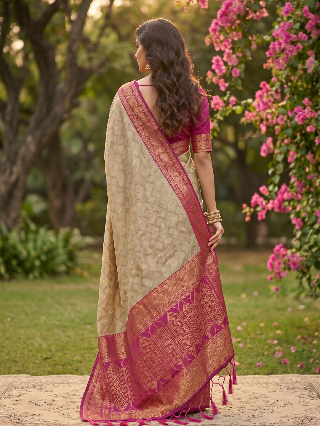 Shree Shyam Fashion Chiku With Pink Cotton Saree