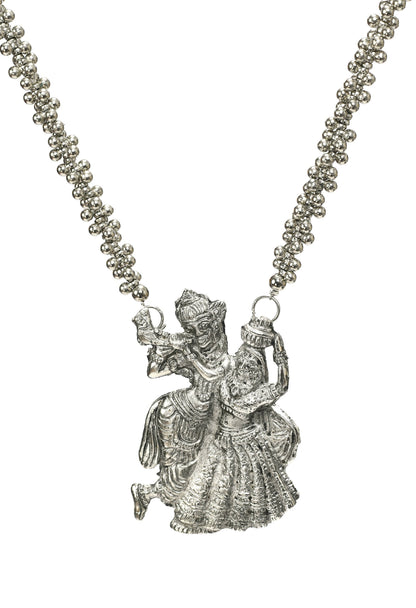Mominos Fashion Johar Kamal Oxidised Silver-Plated Brass Finish Radha Kishan Long Necklace For Women