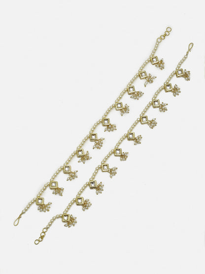 White Gold-Toned Plated Kundan Anklets Set Of 2 - Ruby Raang