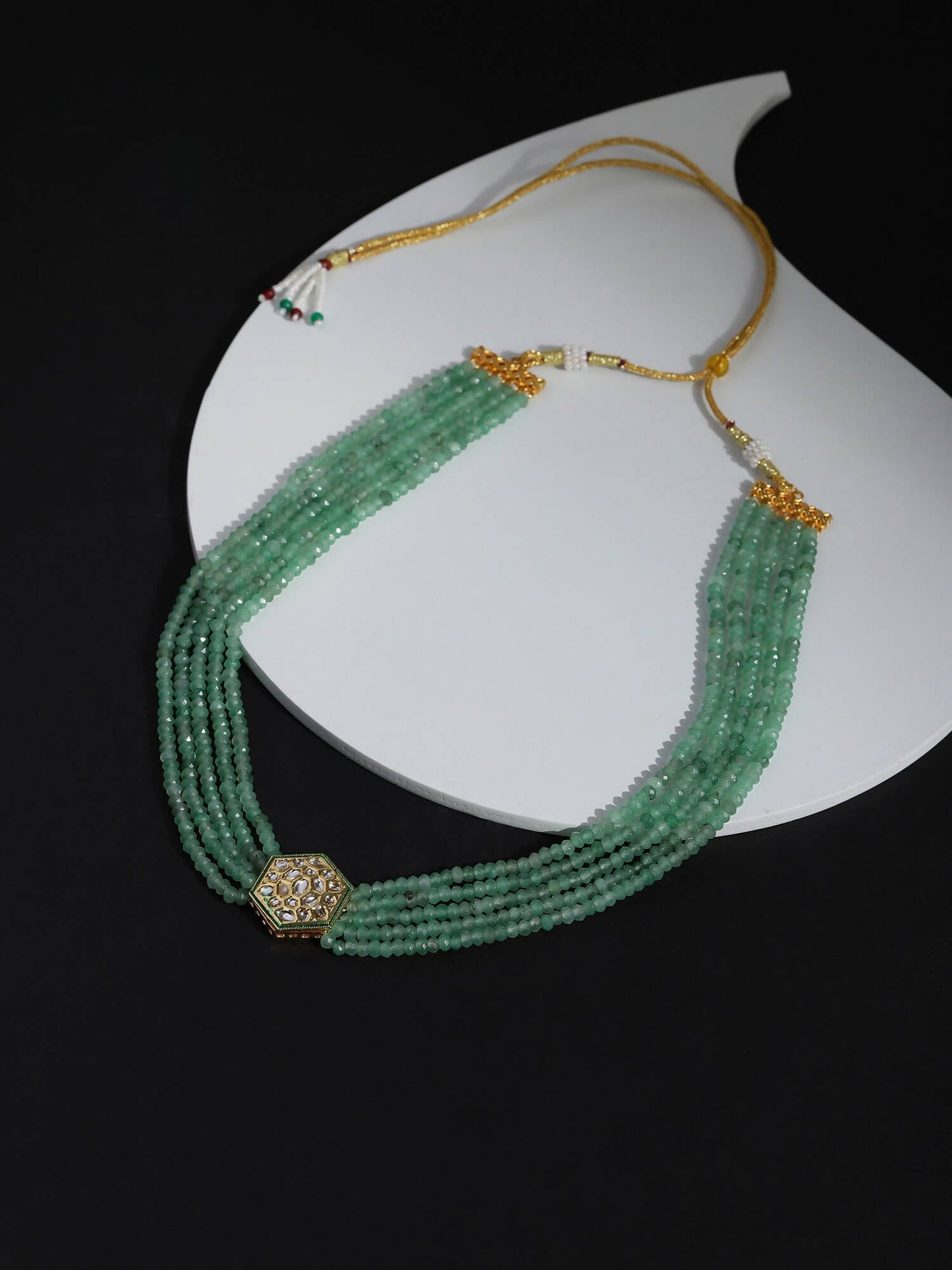 Green Gold-Toned Brass Gold-Polished Necklace - Ruby Raang
