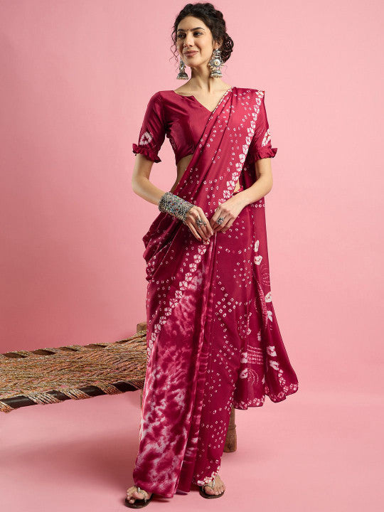 Sangria Ethnic Printed Bandhani Saree With Blouse Piece
