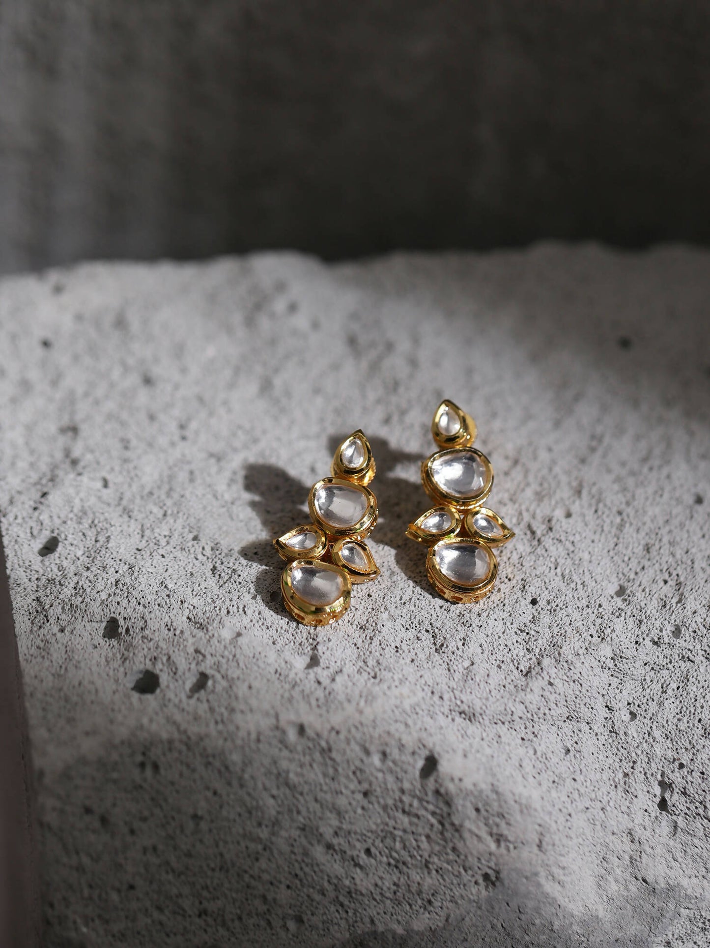 White Gold-Toned Contemporary Gold-Polished Drops Earrings - Ruby Raang