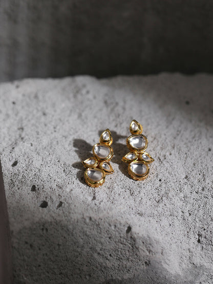 White Gold-Toned Contemporary Gold-Polished Drops Earrings - Ruby Raang