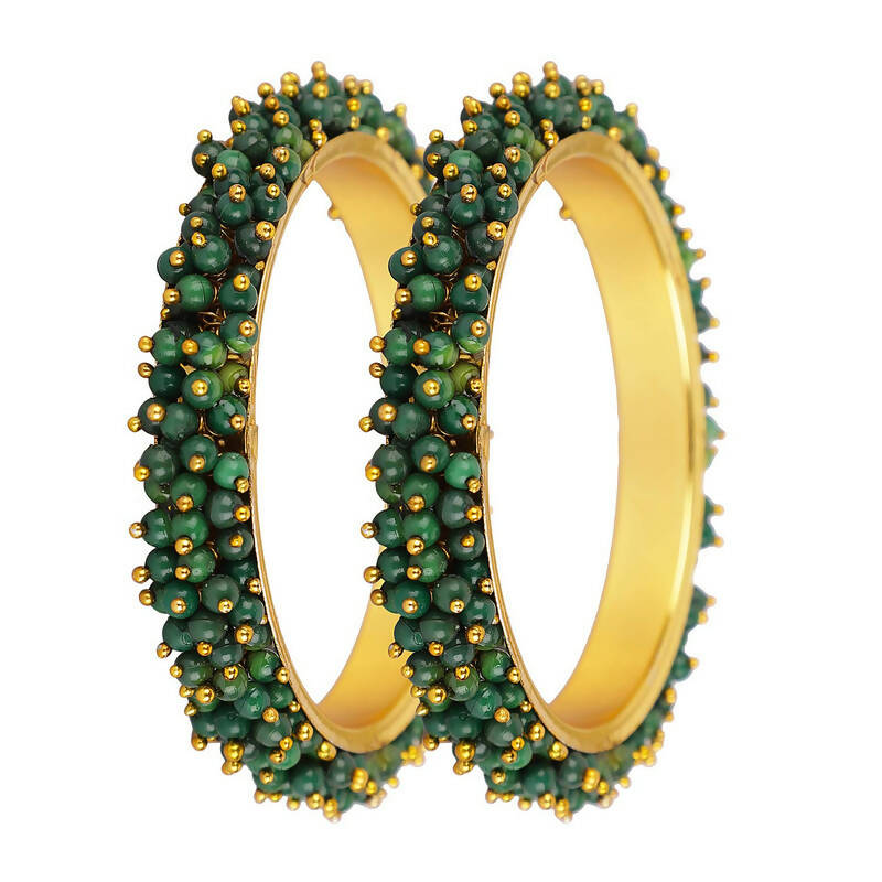 Mominos Fashion Joharkamal Gold-Polished Green Beads Work Bangles