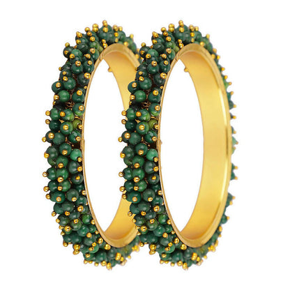 Mominos Fashion Joharkamal Gold-Polished Green Beads Work Bangles