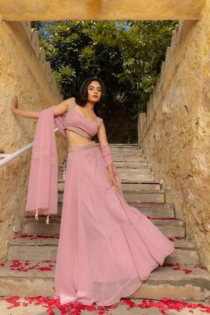 Lehenga Mart Pink Faux Georgette Designer Bollywood Style Wedding Wear Lehenga Choli