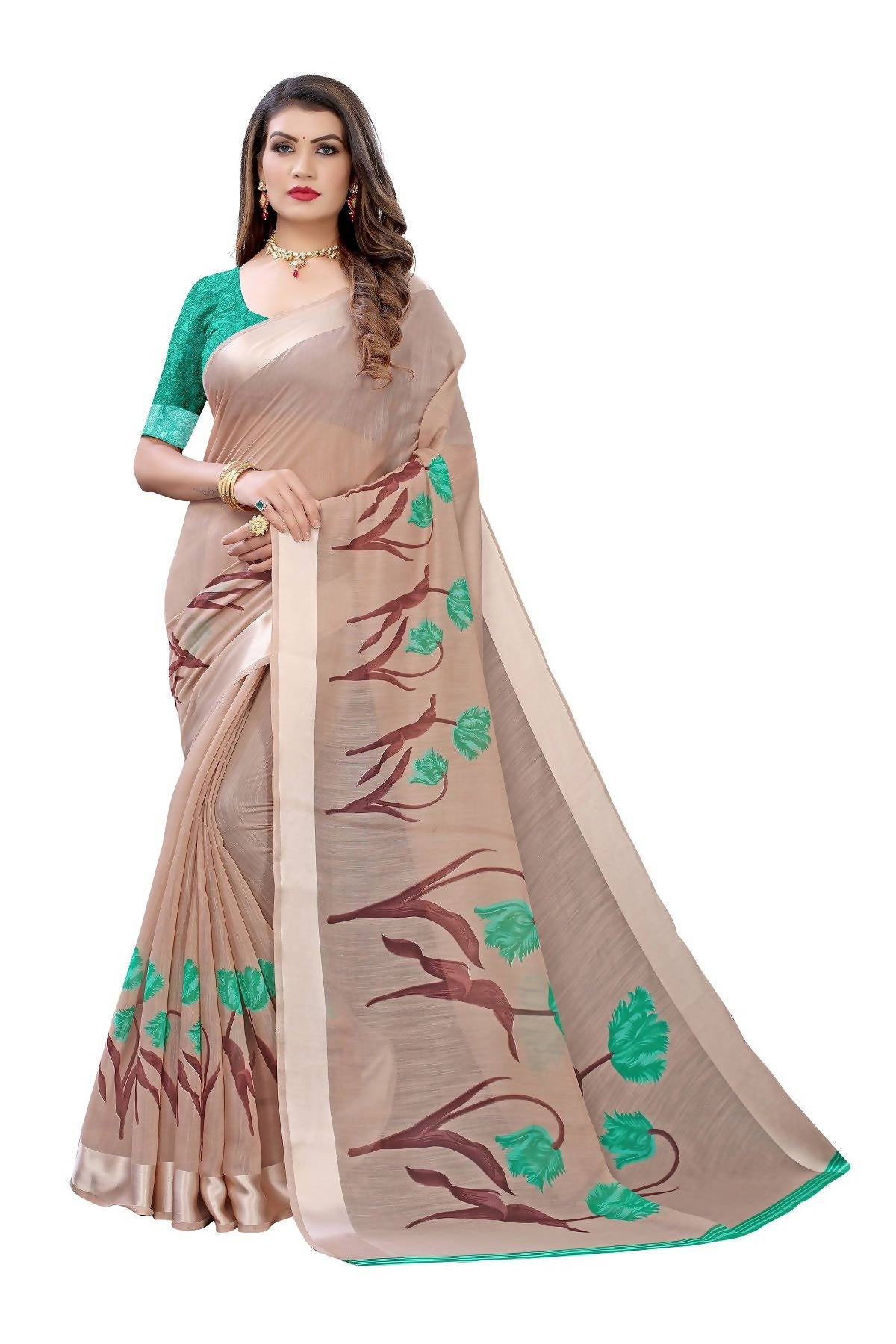 Vamika Brown Linen Satin Patta Saree (VANI CHIKU)