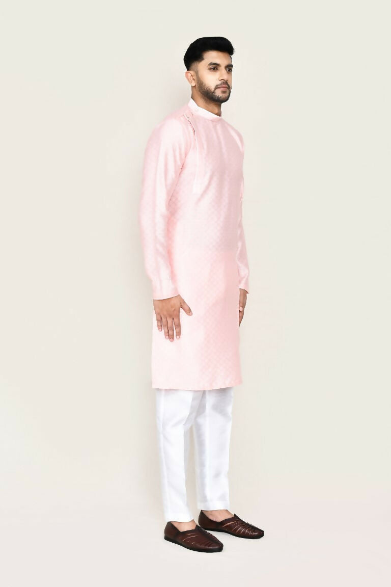 Joban Fashion Pink Colored Jacquard Silk Fabric Kurta With Straight Fit Pant