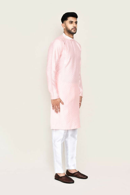 Joban Fashion Pink Colored Jacquard Silk Fabric Kurta With Straight Fit Pant