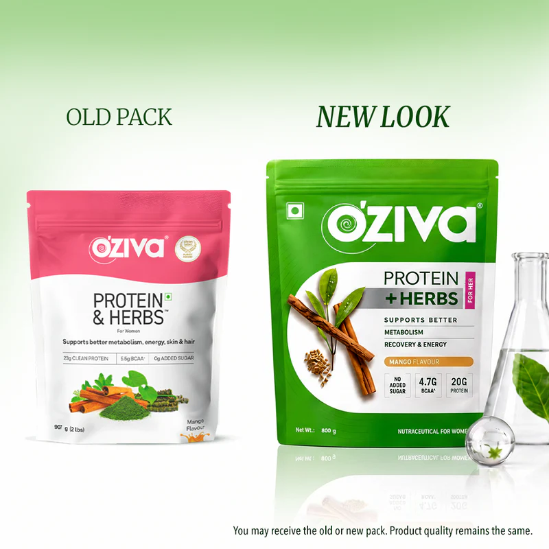 OZiva Protein & Herbs for Women - Protein Powder to Reduce Body Fat, Manage Weight & Metabolism, No Added Sugar