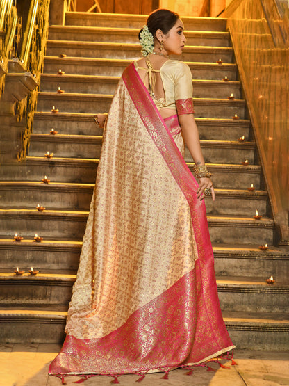 Anaita Off White Banarasi Saree With Blouse Piece