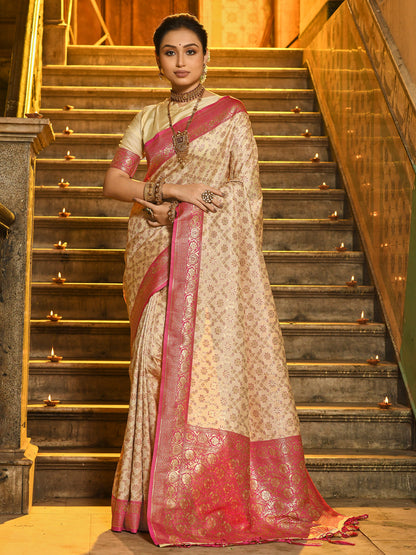 Anaita Off White Banarasi Saree With Blouse Piece