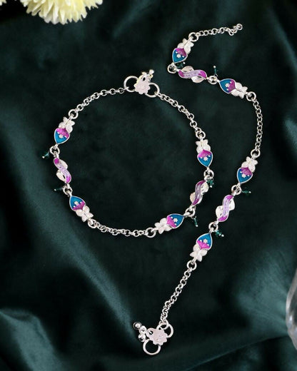 VOJ Set of 2 Stone Studded Mutli Color Designer Anklet