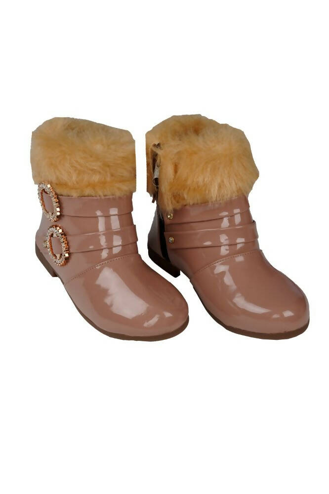 Tiny Bugs Girls Buckle Embellished Ankle Length Boots - Peach