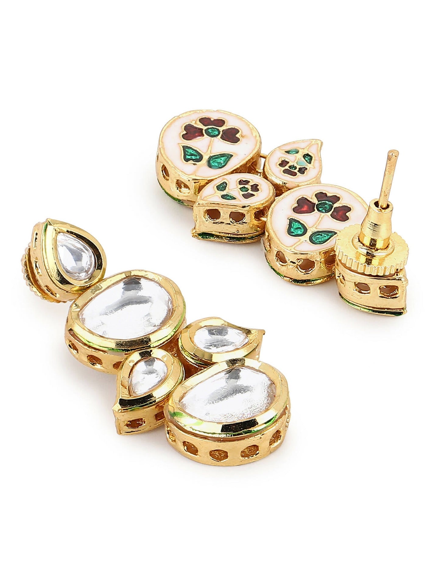 White Gold-Toned Contemporary Gold-Polished Drops Earrings - Ruby Raang