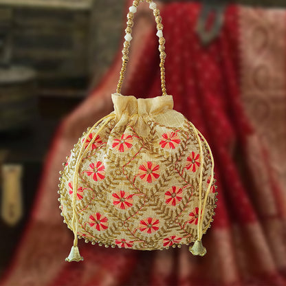 JS Fashion Embroidered Handcrafted Wedding Potli Bag with Beads