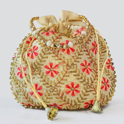 JS Fashion Embroidered Handcrafted Wedding Potli Bag with Beads