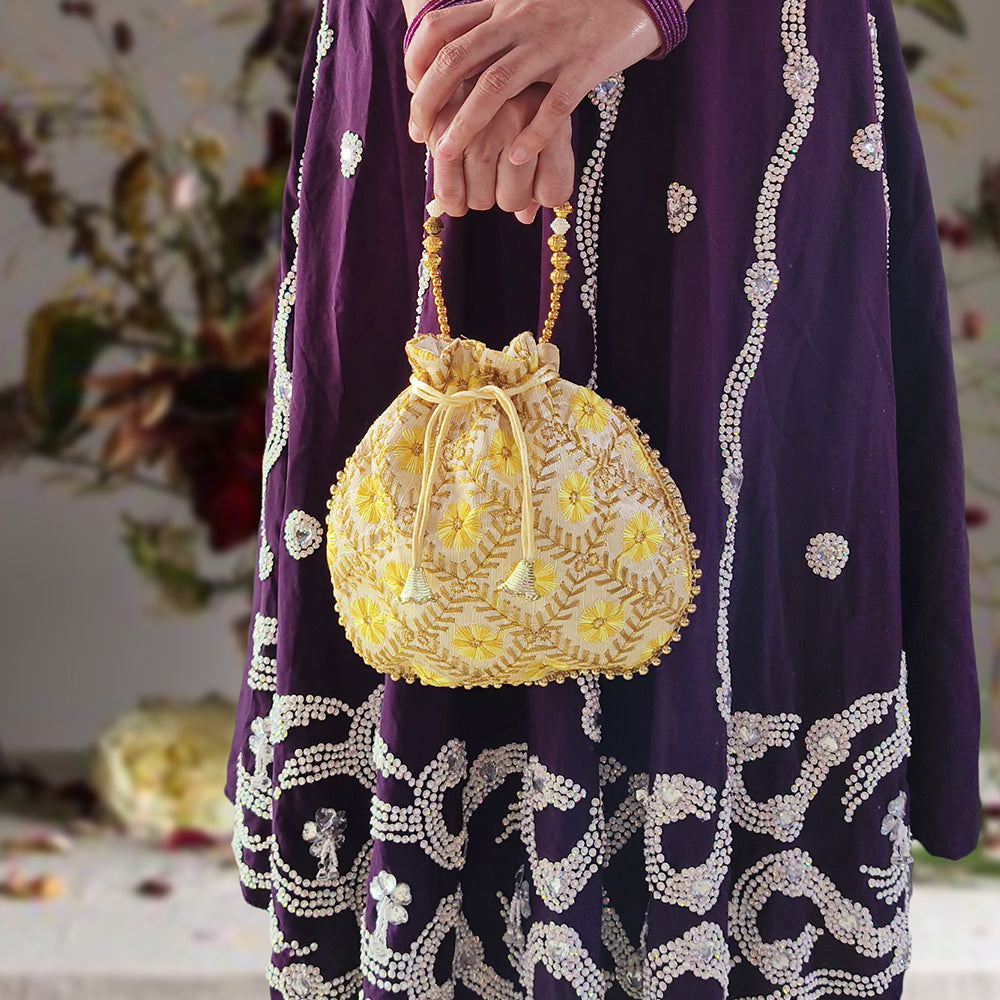 JS Fashion Embroidered Handcrafted Wedding Potli Bag with Beads