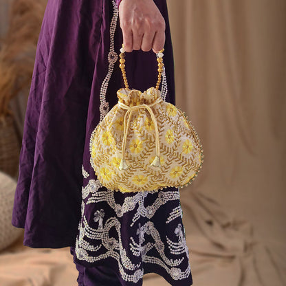 JS Fashion Embroidered Handcrafted Wedding Potli Bag with Beads