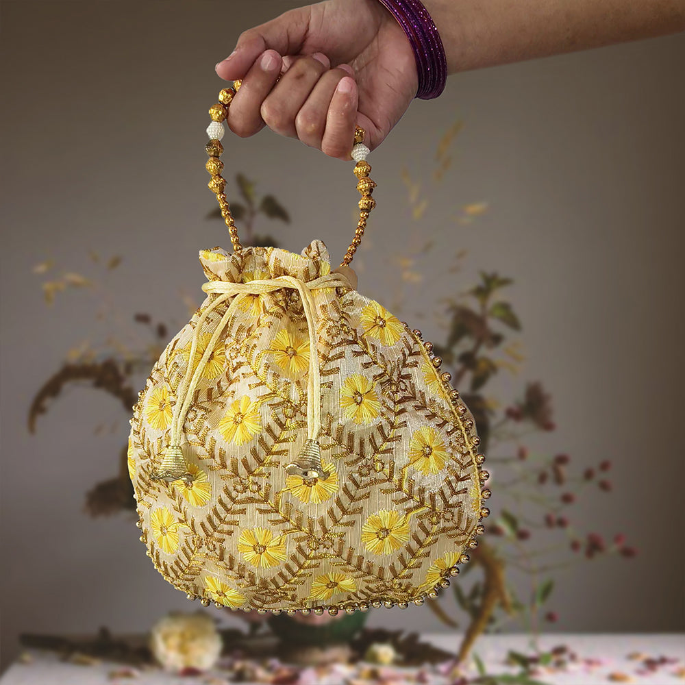 JS Fashion Embroidered Handcrafted Wedding Potli Bag with Beads
