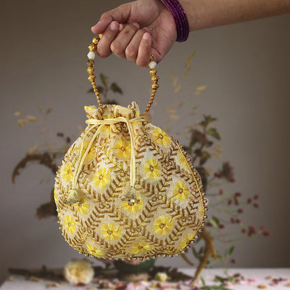 JS Fashion Embroidered Handcrafted Wedding Potli Bag with Beads